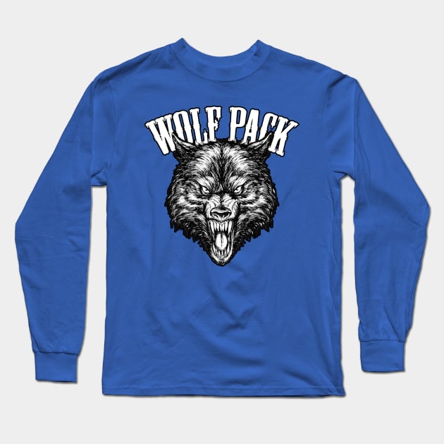 Angry Wolf Face Long Sleeve T-Shirt by zamritrihassan